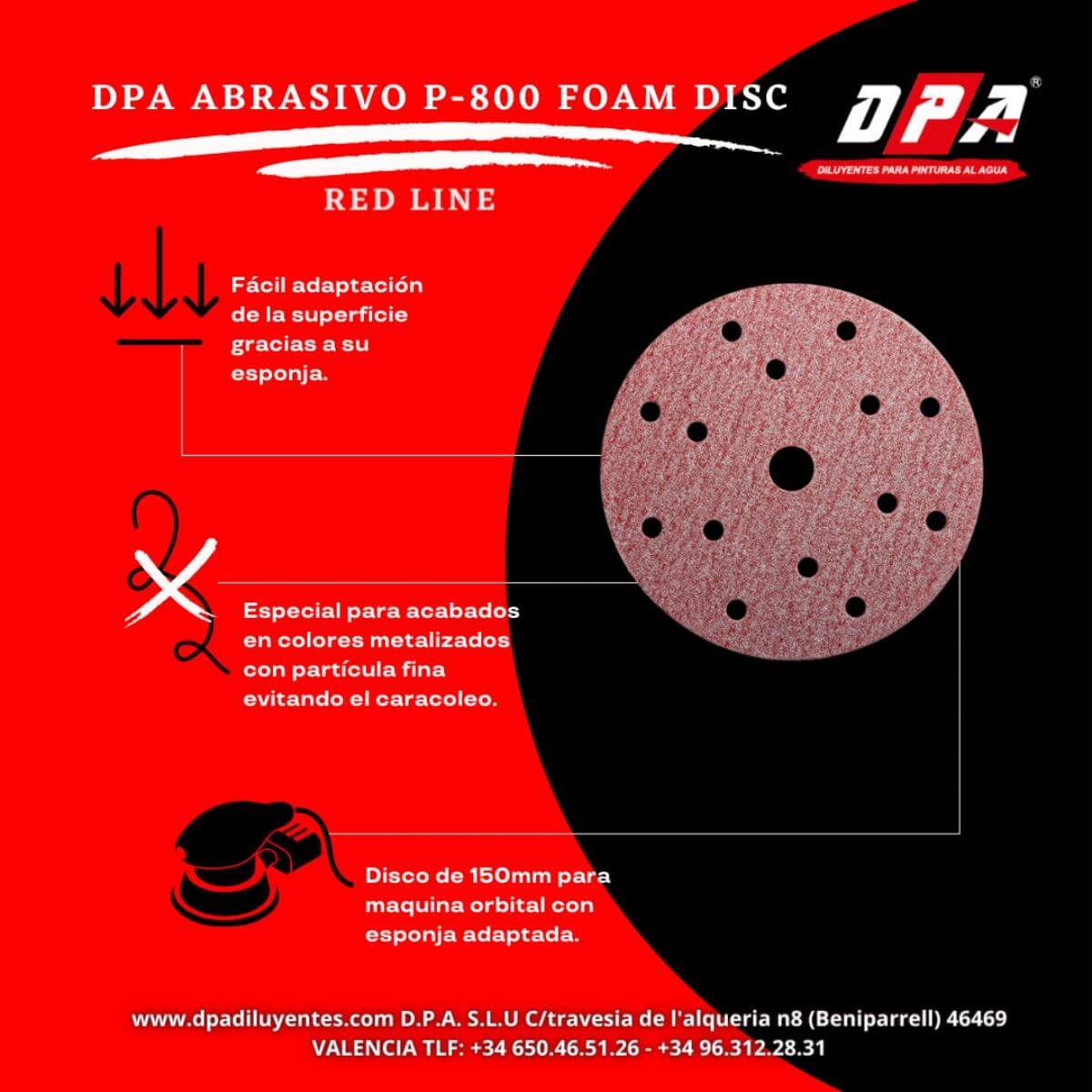 Lija FOAM DISC P800 DPA disco de esponja 150mm para acabado impecable y curvas - Imagen 2
